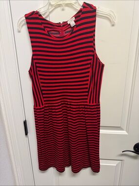 J. Crew Red and Navy Striped Dress